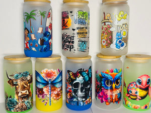 Custom Frosted Glass Tumbler with Bamboo Lid