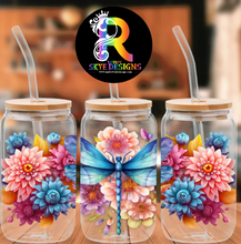 3D Dragonfly Frosted Glass Tumbler with Bamboo Lid