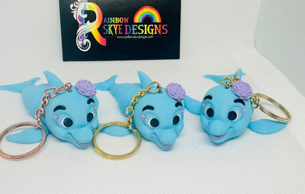 3D Blue Dolphin rose keychain