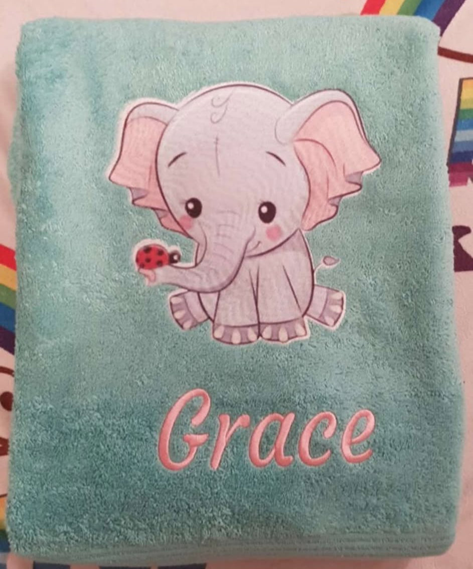 Elephant with ladybug Personalized Towel