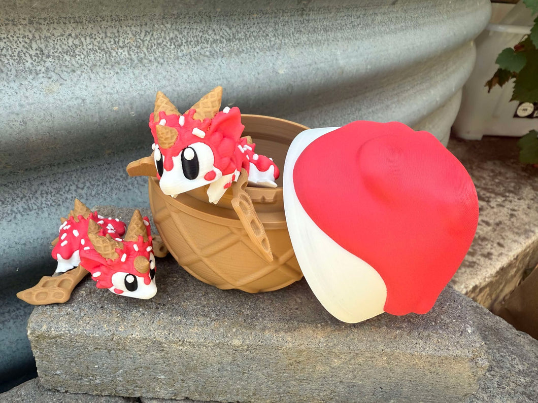 Baby Waffle Cone Dragon with Egg-Articulated 3D toy, fidget