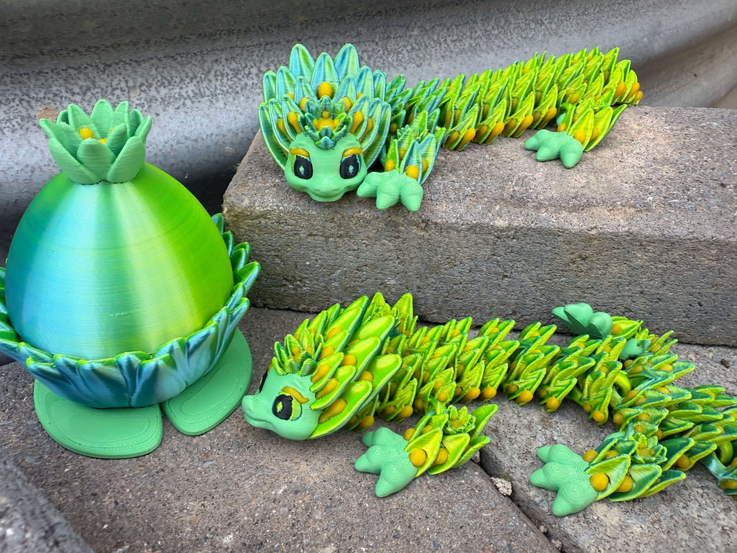 3D Bloomtail Dragon with Petal Pod Egg-Articulated 3D toy, fidget