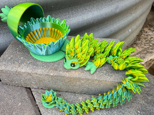 3D Bloomtail Dragon with Petal Pod Egg-Articulated 3D toy, fidget