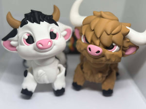 3D Printed Cow and Highland Calf Figures