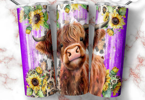 Highland cow purple wood 20oz tumbler