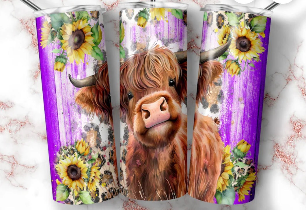 Highland cow purple wood 20oz tumbler