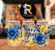 Blue Flowers Glass Tumbler with Bamboo Lid