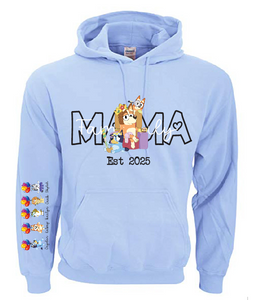 Mama Bluey with Kids Names Hoodie