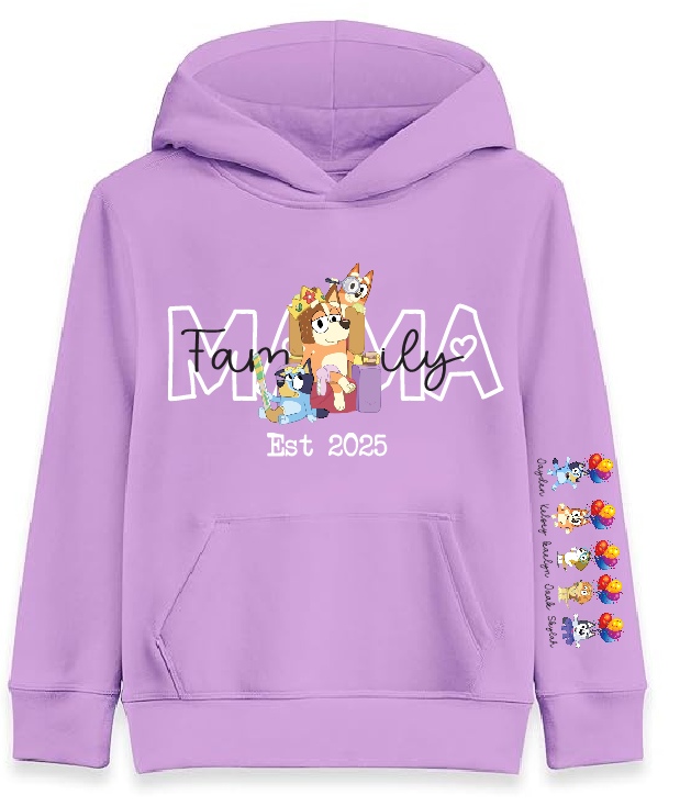 Mama Bluey with Kids Names Hoodie