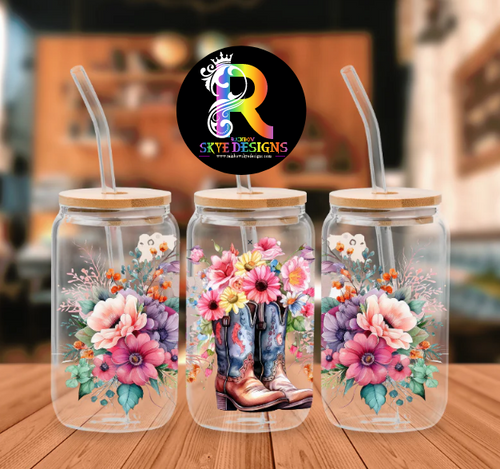 Cowboy Boots Frosted Glass Tumbler with Bamboo Lid