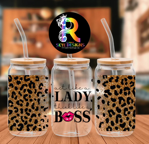 Lady Boss Frosted Glass Tumbler with Bamboo Lid