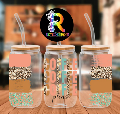 Coffee Please Frosted Glass Tumbler with Bamboo Lid