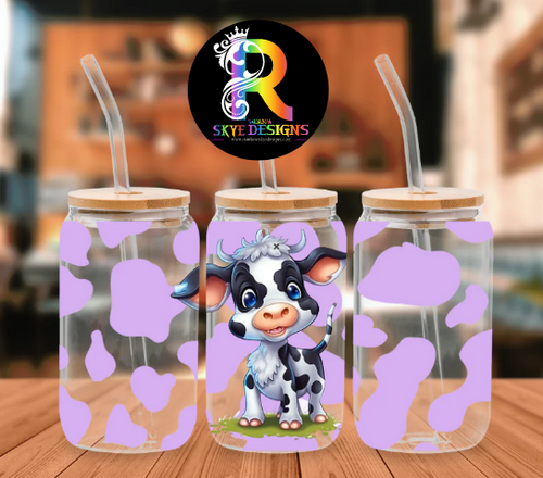 Baby Cow Frosted Glass Tumbler with Bamboo Lid