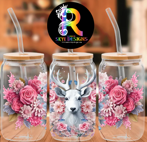 Deer Frosted Glass Tumbler with Bamboo Lid