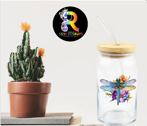 Dragonfly  Frosted Glass Tumbler with Bamboo Lid