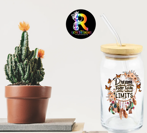 Dream with out fear love Frosted Glass Tumbler with Bamboo Lid