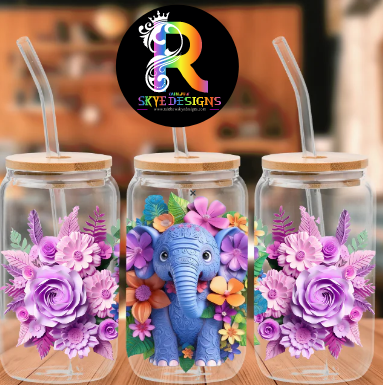 Elephant Frosted Glass Tumbler with Bamboo Lid