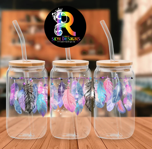 Feathers Glass Tumbler with Bamboo Lid