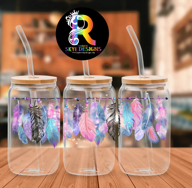 Feathers Glass Tumbler with Bamboo Lid