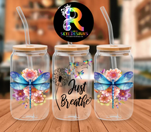 Dragonfly Just breath Frosted Glass Tumbler with Bamboo Lid