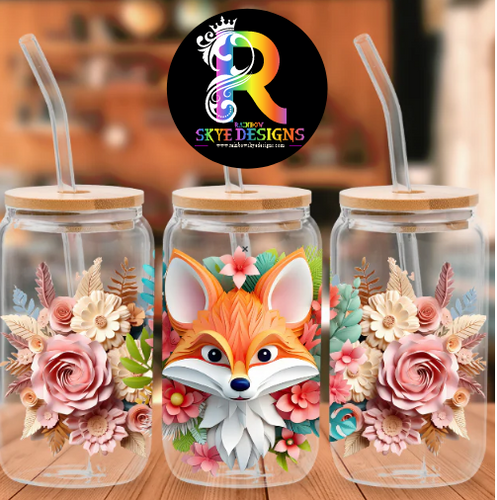 Fox Frosted Glass Tumbler with Bamboo Lid