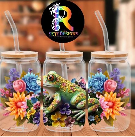 Frog Frosted Glass Tumbler with Bamboo Lid