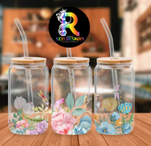Dragonfly garden Glass Tumbler with Bamboo Lid