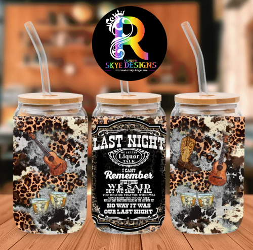 Last night walllen Glass Tumbler with Bamboo Lid