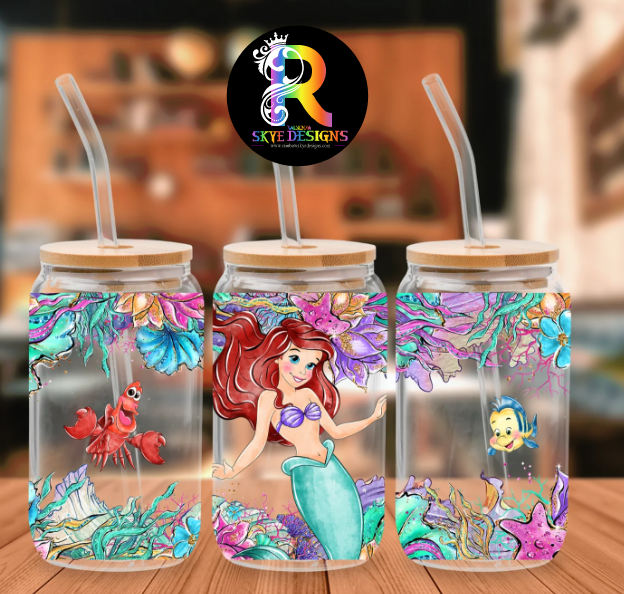 Little Mermaid Frosted Glass Tumbler with Bamboo Lid