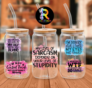 Sarcasm Words Glass Tumbler with Bamboo Lid