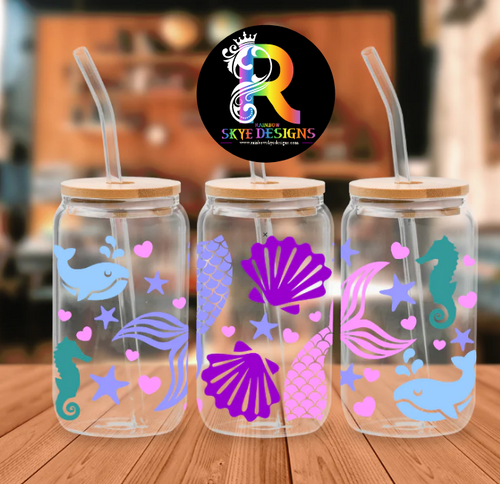 Sea Shell Glass Tumbler with Bamboo Lid