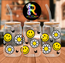 Smile Face Glass Tumbler with Bamboo Lid