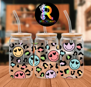 Smile Face Glass Tumbler with Bamboo Lid
