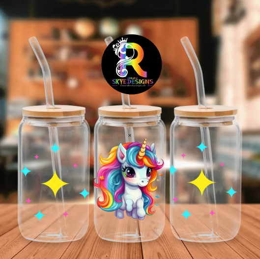 Unicorn Frosted Glass Tumbler with Bamboo Lid