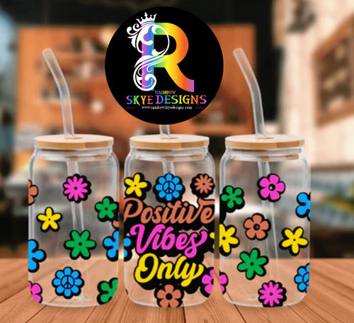 Positive vibes only Frosted Glass Tumbler with Bamboo Lid