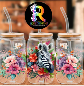 Zebra Frosted Glass Tumbler with Bamboo Lid