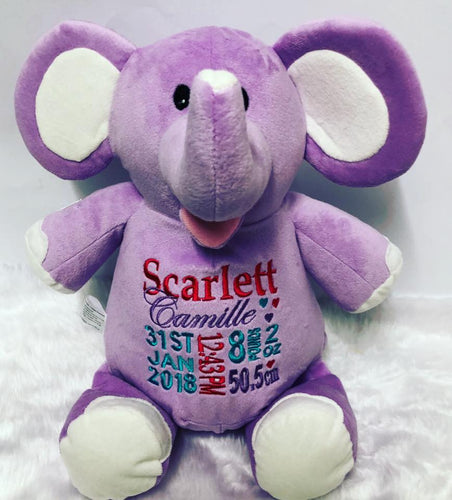 Elle the Elephant Pink,Blue, Purple,Grey