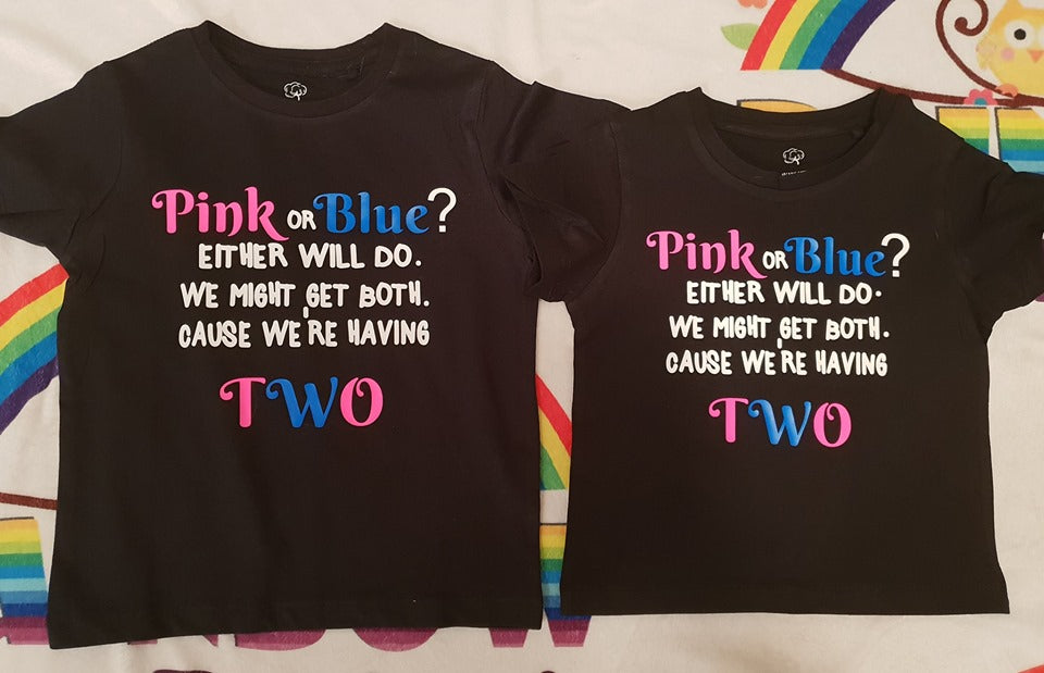 Pink or Blue Twins Birth Announcement/gender Tops