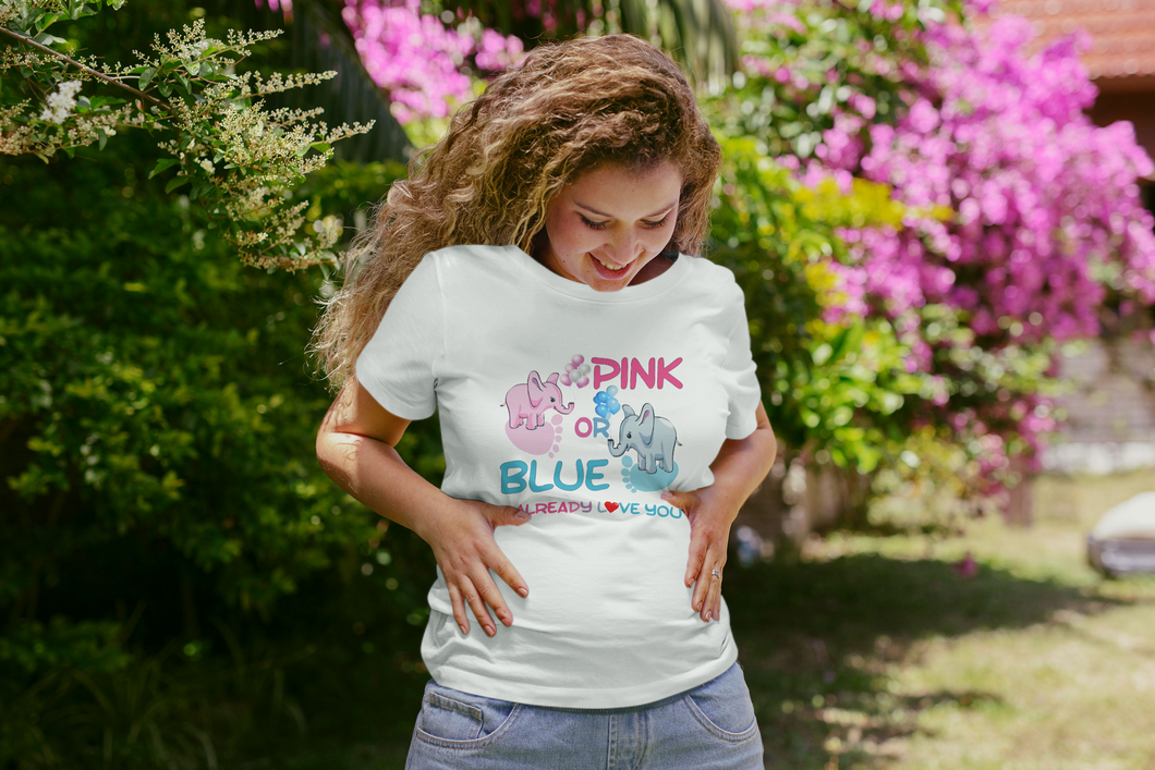 pink or blue pregnant announcement t-shirt