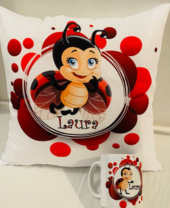 Ladybug cushion and mug set