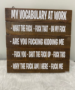 Wooden vocabulary sign