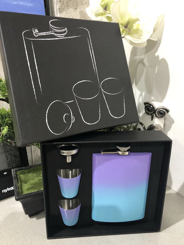 Flask set 8oz stainless ombré