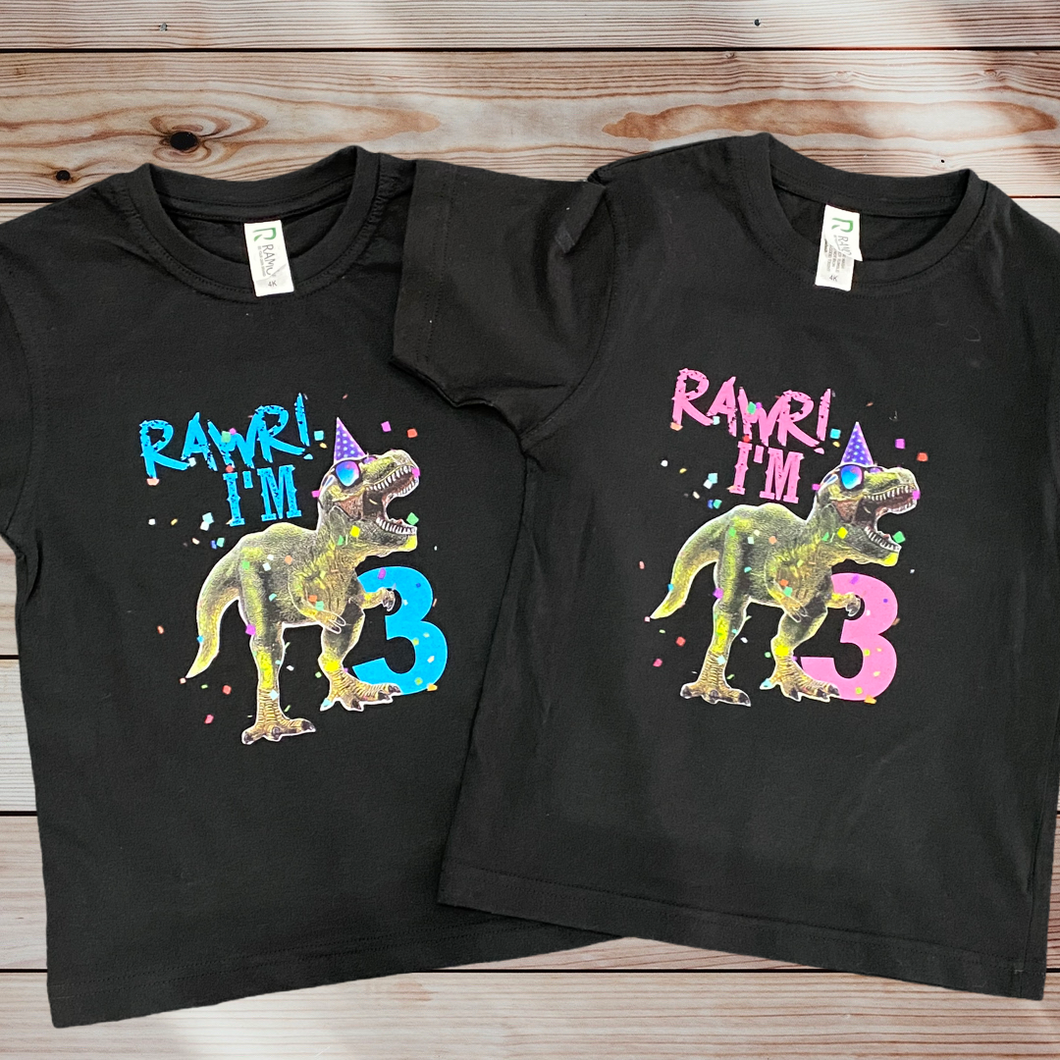 RAWR! I’m 3 dinosaur birthday tshirt