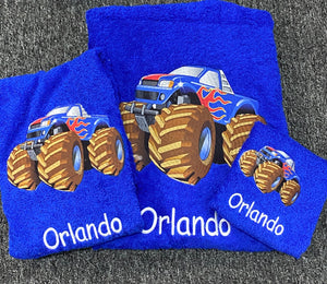 Monster truck personalised towel set