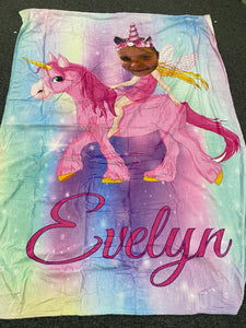 Riding unicorn face  Custom Blanket
