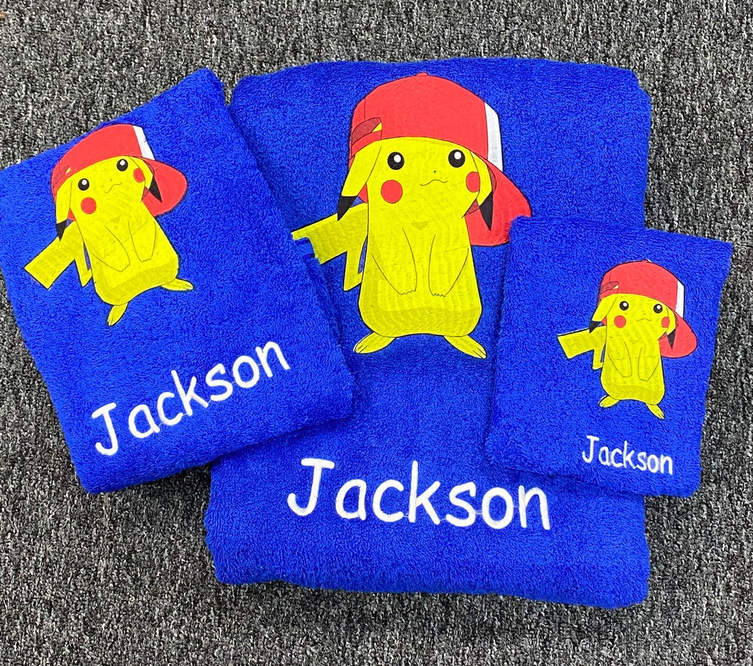 Pikachu personalised towel set