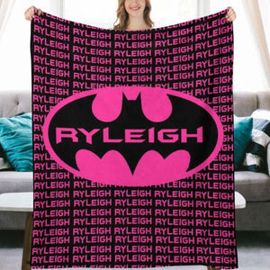 Pink Batman symbol custom blanket