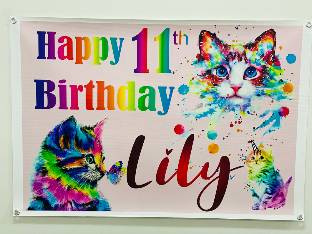 Cat/kitten birthday banner/backdrop