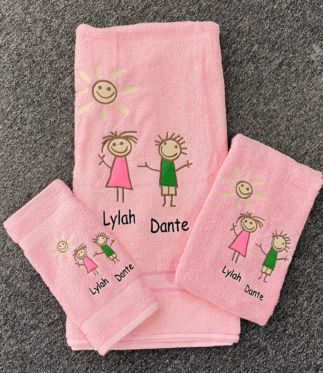 Stick figure towel set