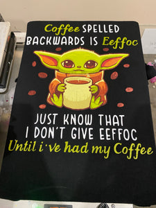 Yoda coffee spelled Eeffoc tshirt